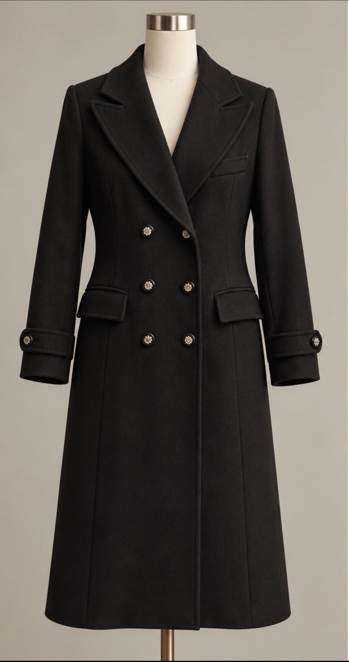 Custom-Made Black Italian Wool Coat - Size M - Excellent Condition